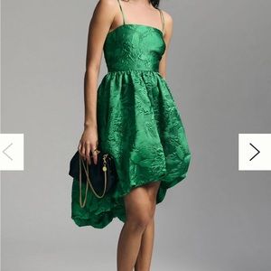 Anthropologie emerald green Jacquard bubble dress